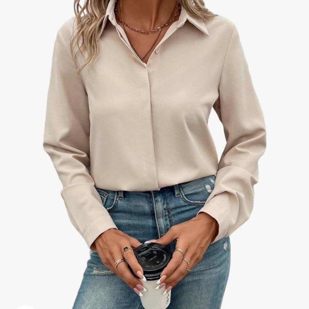 Beige color satiny woman long sleeves to by H&M. Size XL